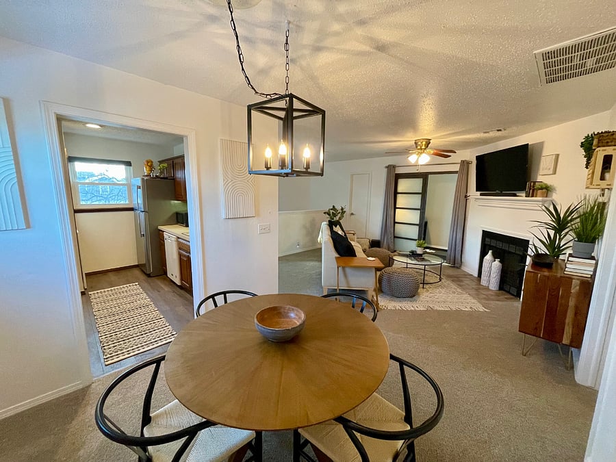 Dining area is right off the kitchen
