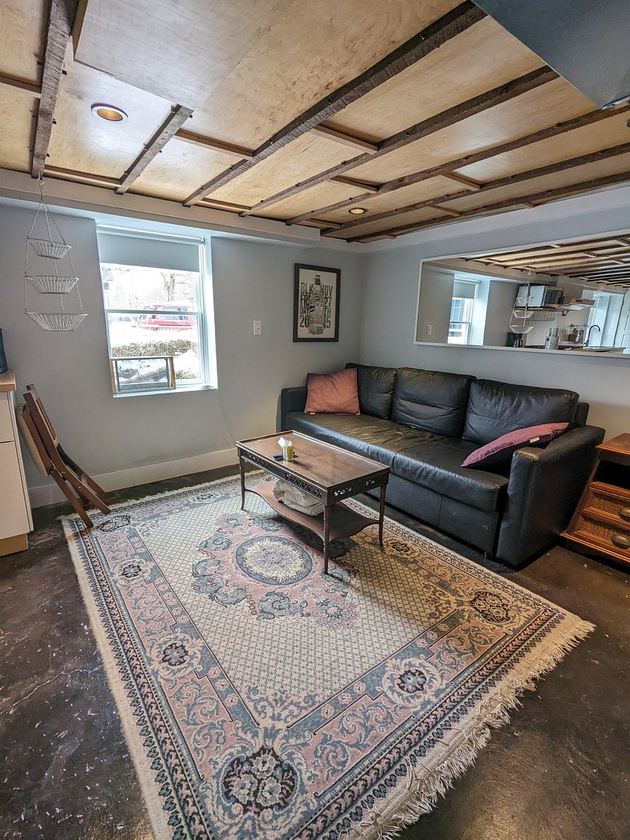 Living area with sleeper sofa.