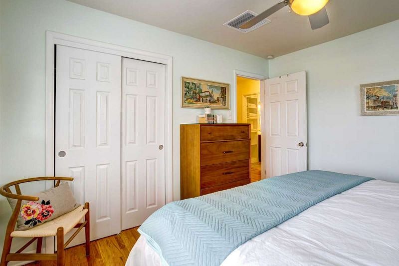 Bedroom on main floor with king-sized bed