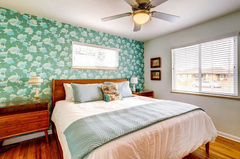 Bedroom on main floor with king-sized bed