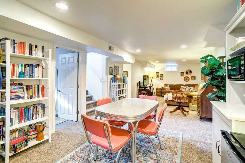 Basement dining area with mini-fridge, microwave