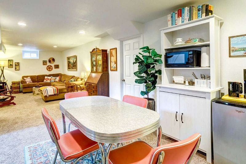 Basement dining area with mini-fridge, microwave