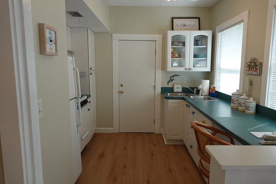 The locking door leads to the shared laundry room.