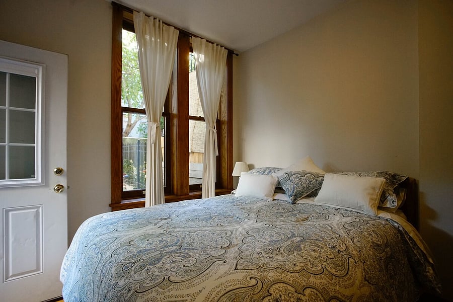 Bedroom 1 with view and Garden Door