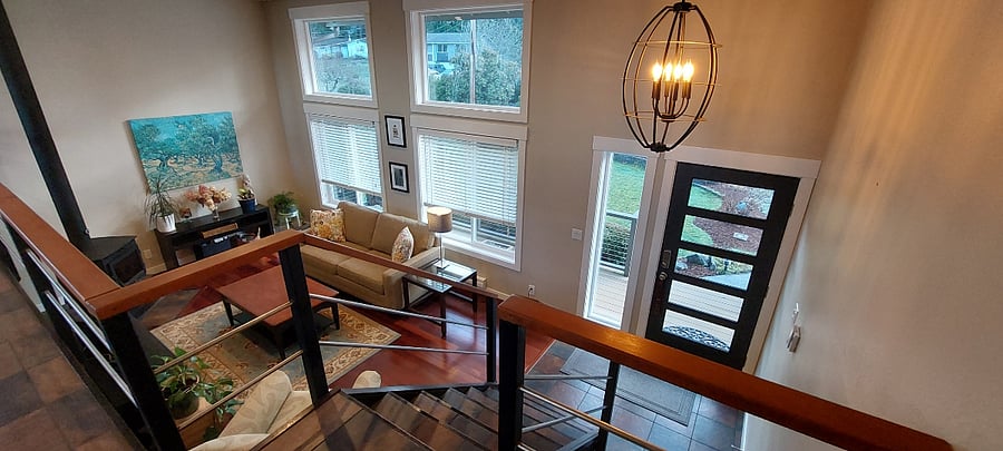 Bright, comfortable shared living room for relaxing after long shifts.