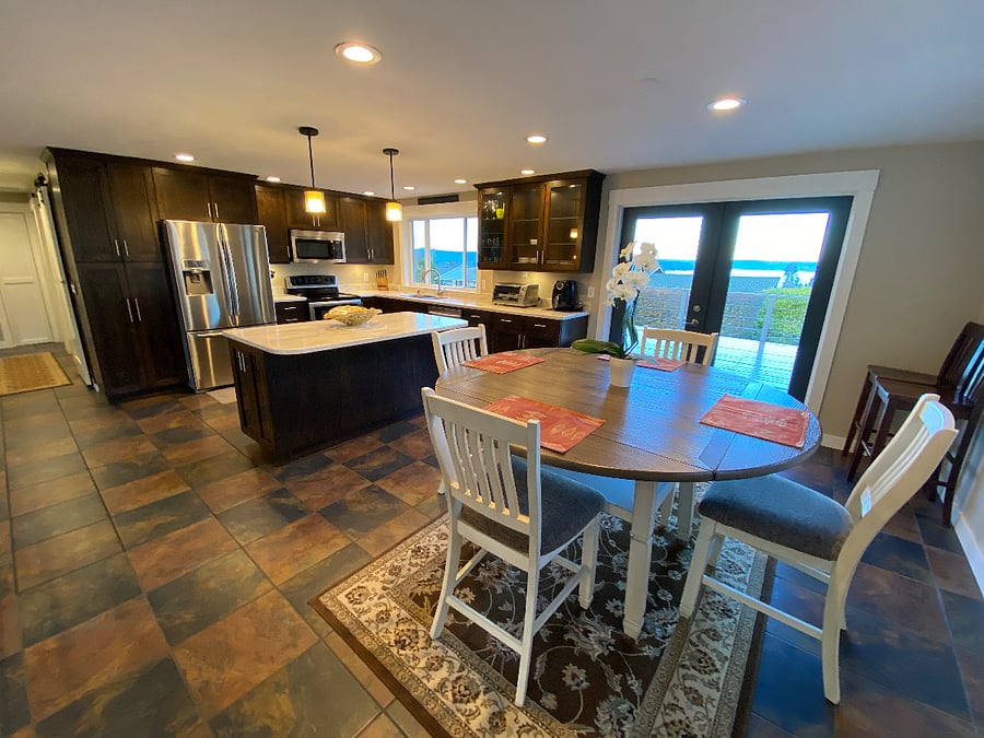 Spacious dining area for meals or laptop work.