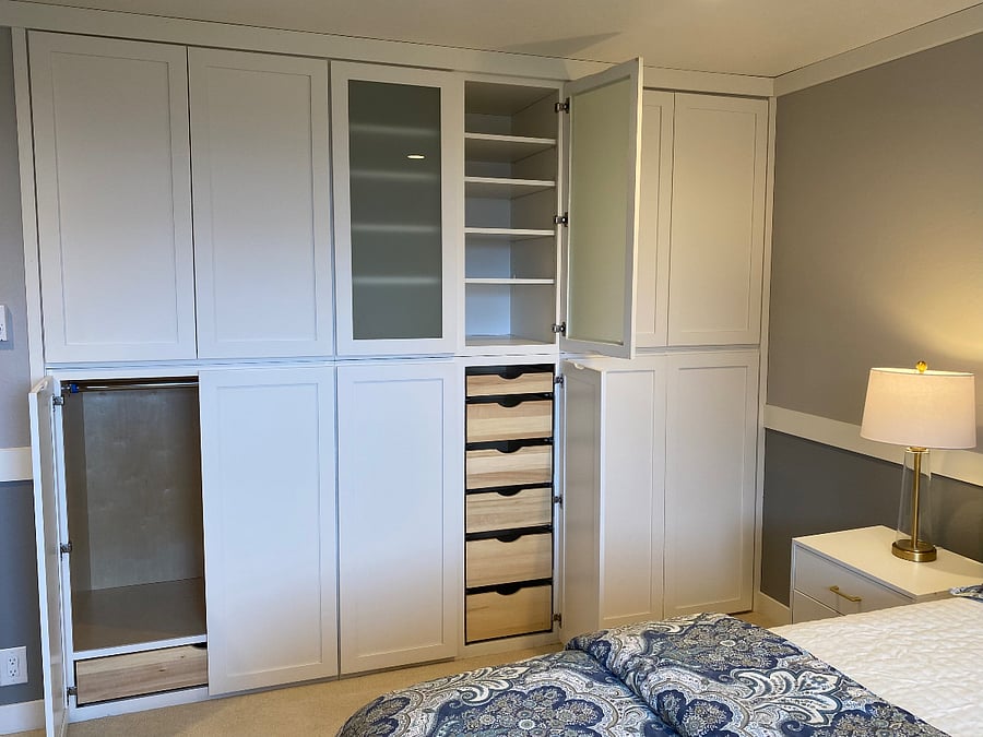 Large closet system offering ample storage for long-term stays.