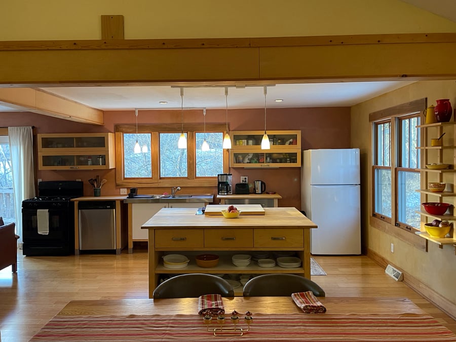Large kitchen island perfect for prep work.