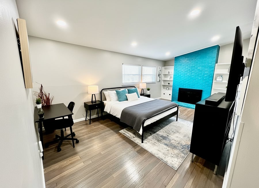 Private Bedroom Suite 4 with Queen Size Bed, 65 inch Smart TV and Desk