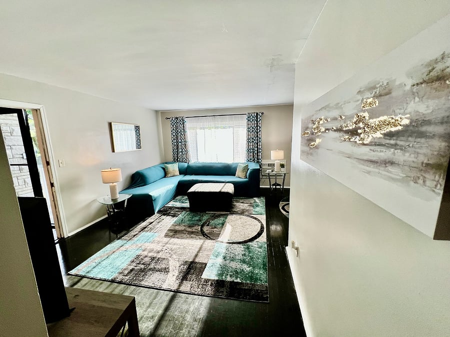 Turquoise Tranquility Living Room Apartment 1W