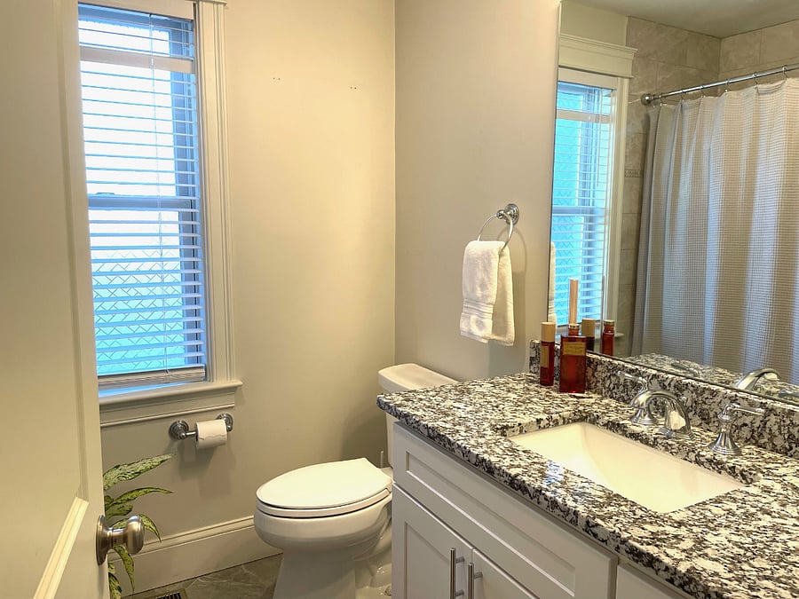 Plush, white Brooks Brothers towels, toiletries, bath necessities for your use. Simply unpack your toothbrush.