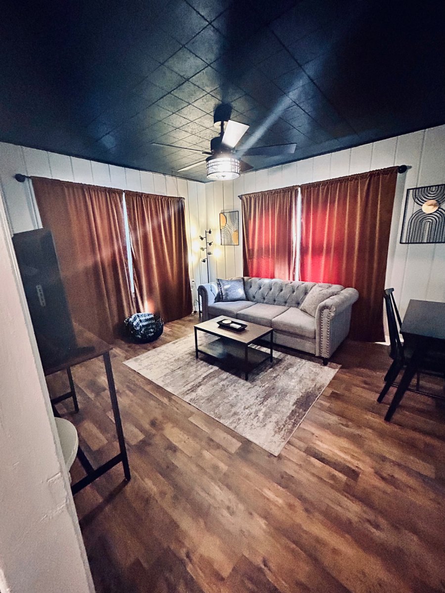 Living room with dedicated workspace