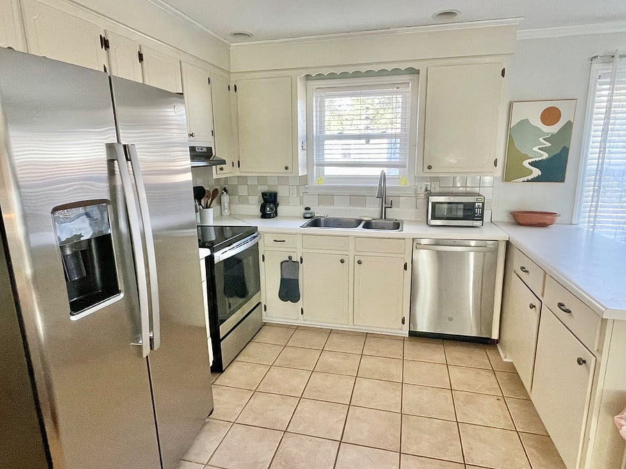 Well stocked open concept kitchen