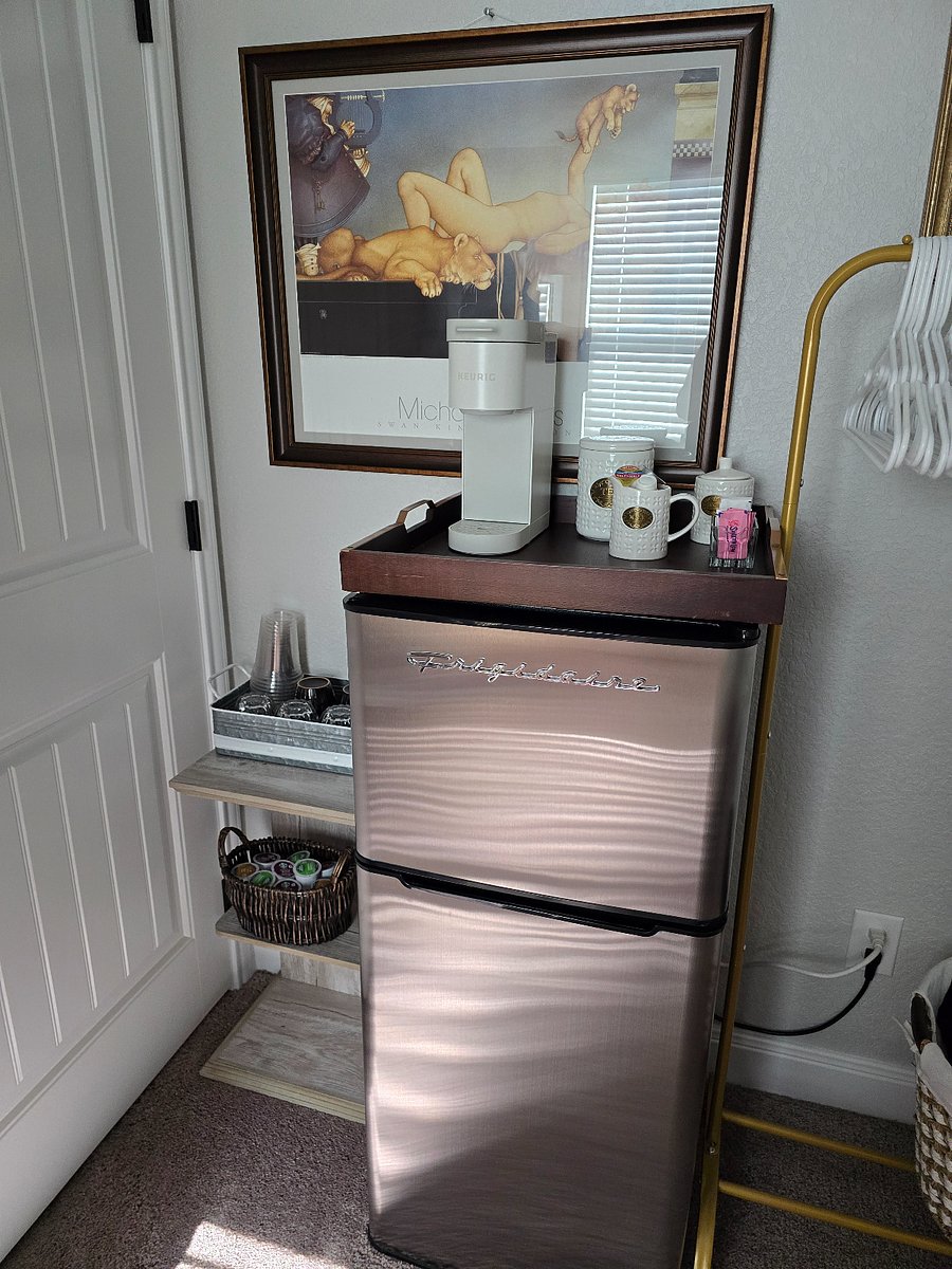 Your own Mini Fridge inside the rented room with your own coffee maker, along with coffee pods and tea. I have the fridge stocked up with drinks and water.