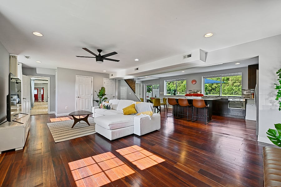  open concept living area with media center