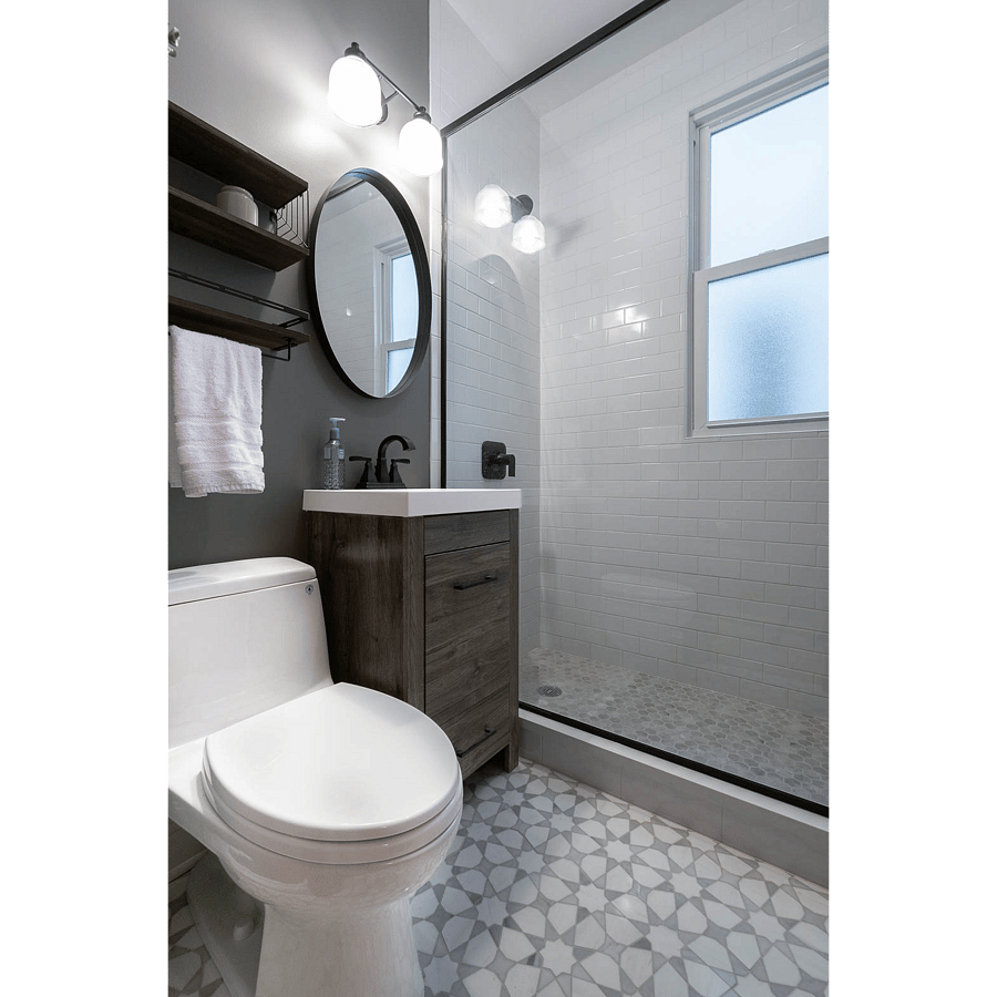 1st Floor bathroom with subway tile shower