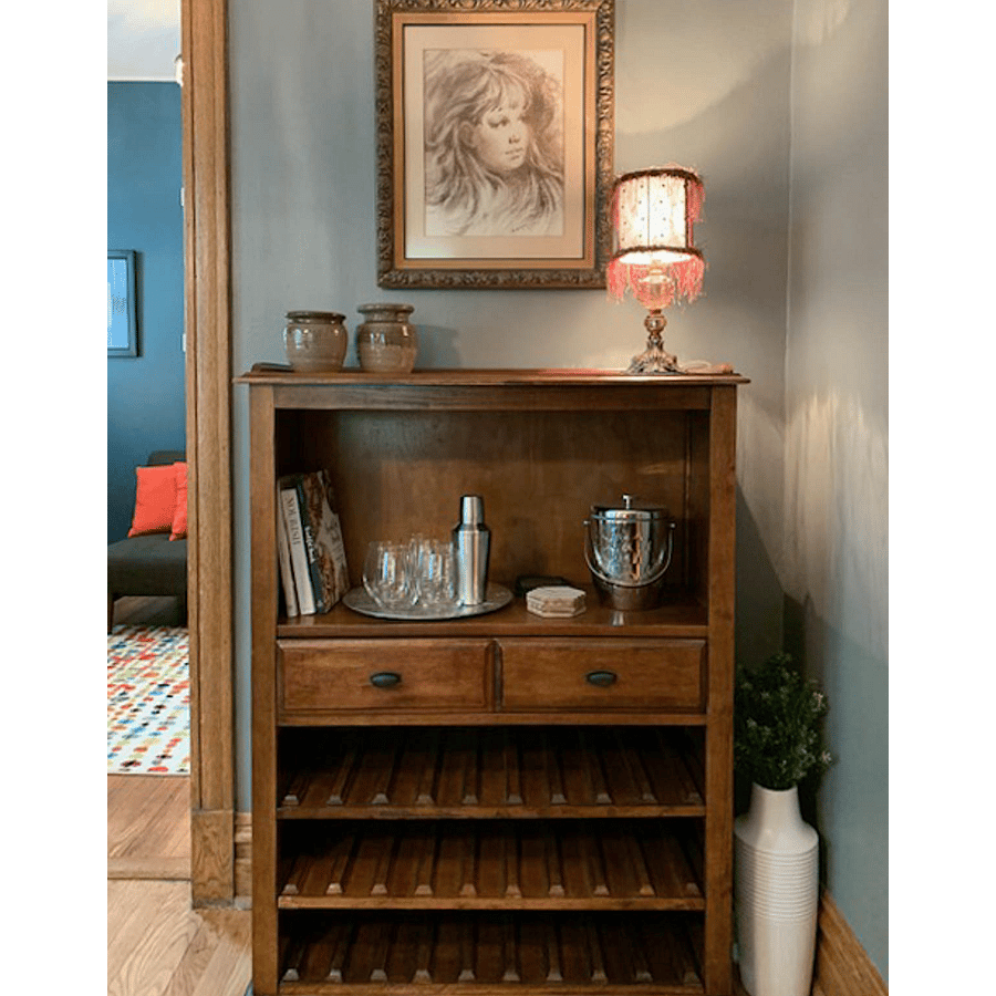 Wine rack with glasses