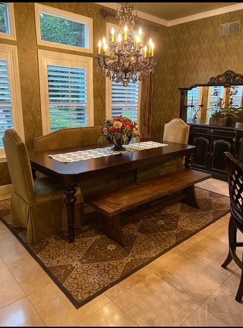 Dining table with bench and banquet seating