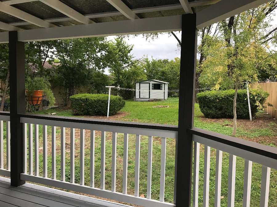 back porch and view of backyard.
