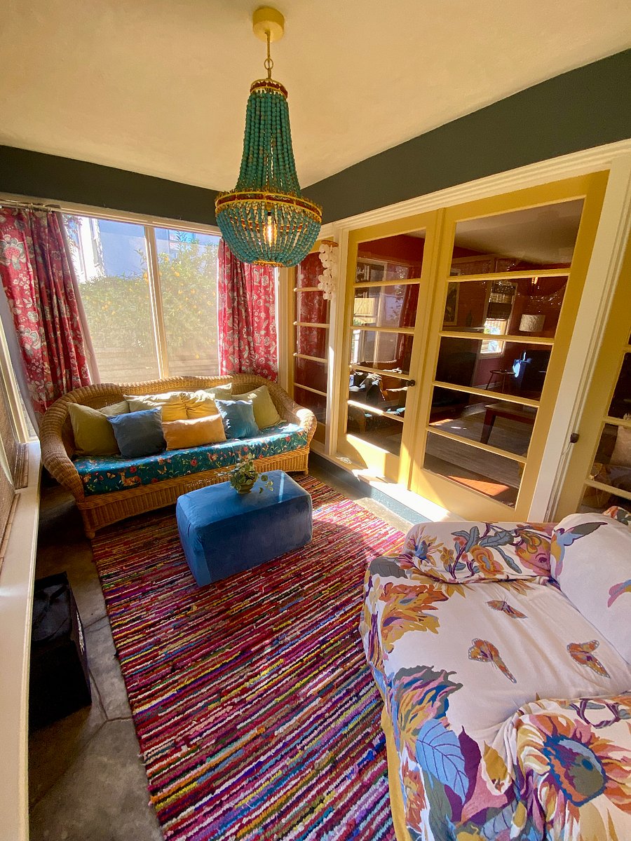 View from relaxing sunporch into living room.