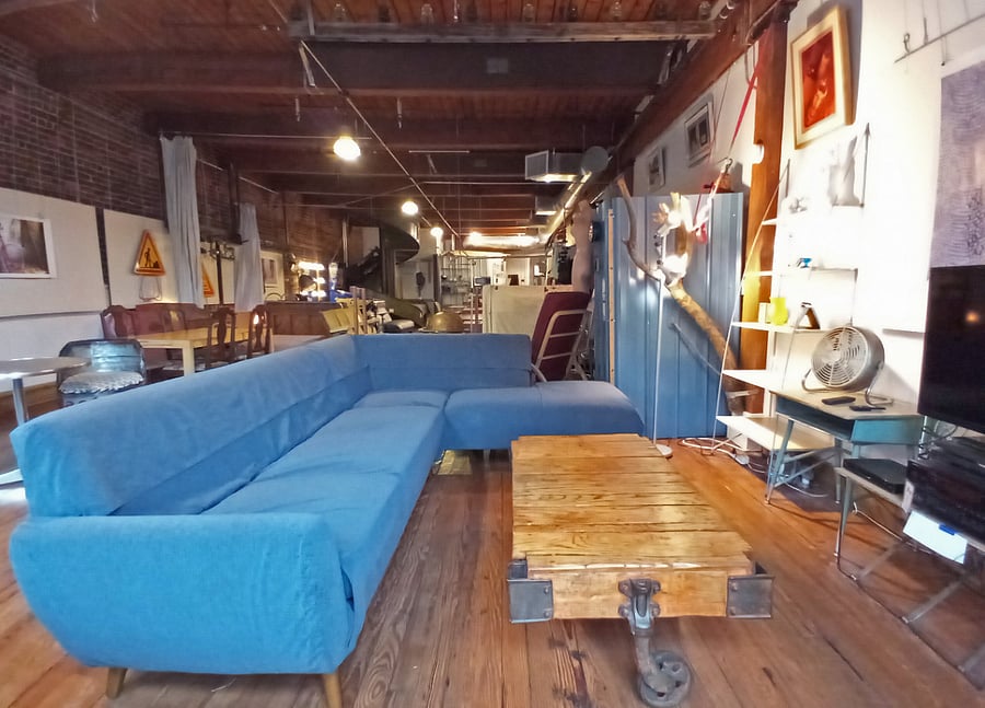 Here you can see a cleverly repurposed handcar turned coffee table.