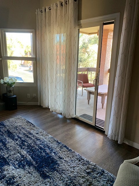 Patio off living room with seating for 4