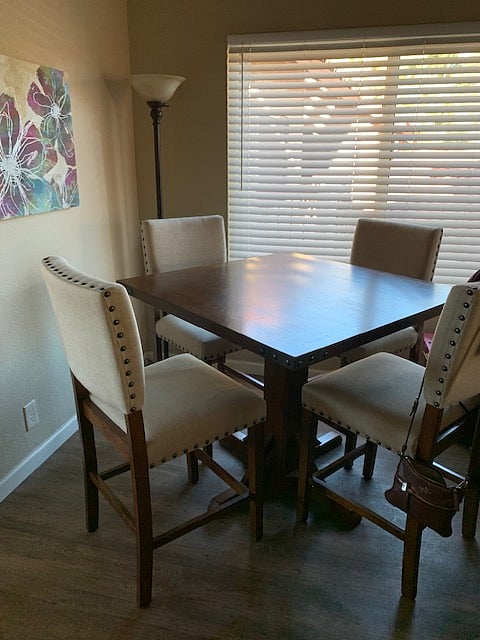Counter height dining room table with 4 chairs