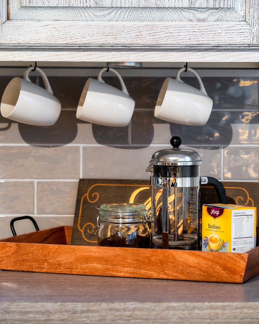 Drink station. Coffee, tea and a bottle of wine provided upon your arrival.