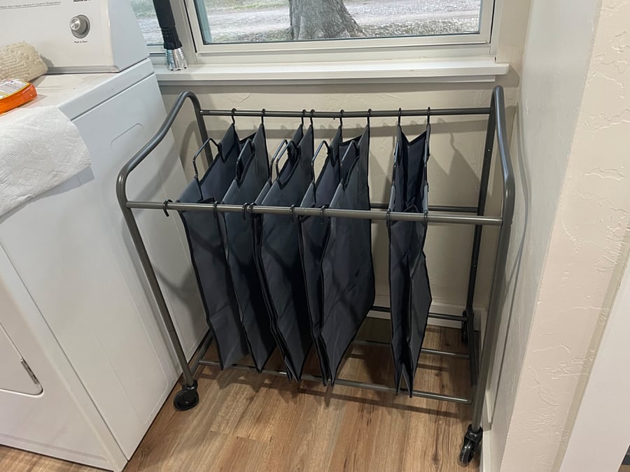 Laundry sorter in the utility. 