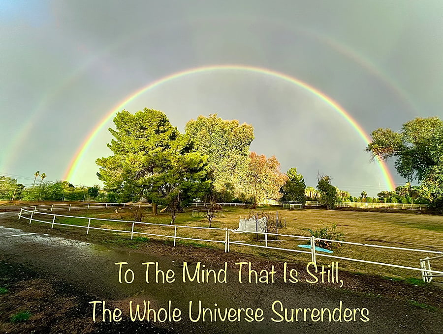 A photo from the front porch of the main house looking back over the pasture! Beautiful double rainbow! 