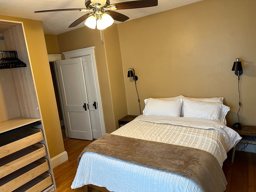 Queen bedroom with double Pax wardrobe.