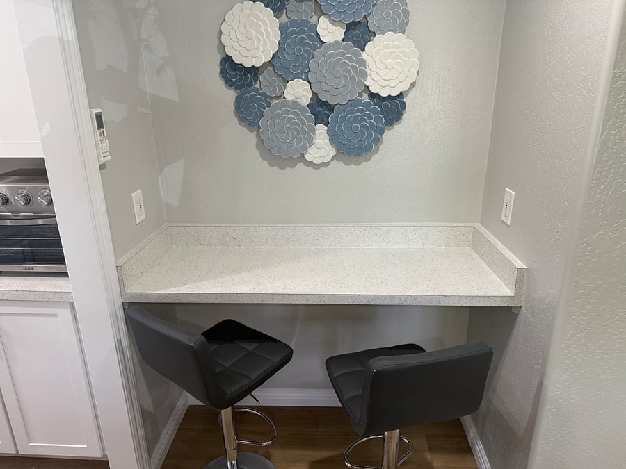 Small eating counter or work space with USB charging outlets