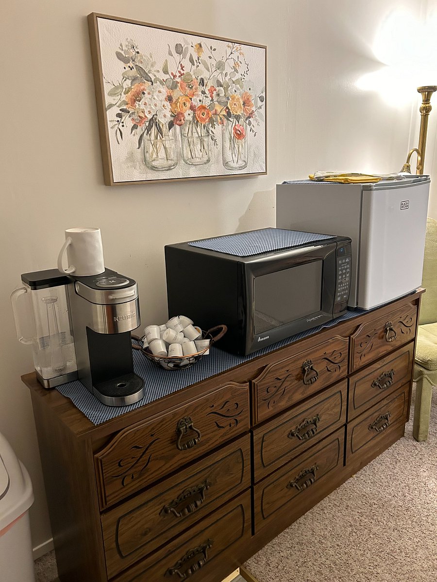 Will provide toaster, hot plate, larger fridge coming. Dishes, silverware etc.