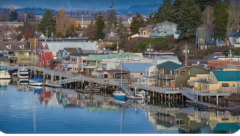 One hour away...La Conner is everything Pacific Northwest. Have breakfast. Browse the many shops and head west to Anacortes. On your way back, travel over Deception Pass Bridge to Whidbey Island. Stop in Coupeville or Langley. Continue to Clinton to catch the ferry back to Mukilteo and the mainland.