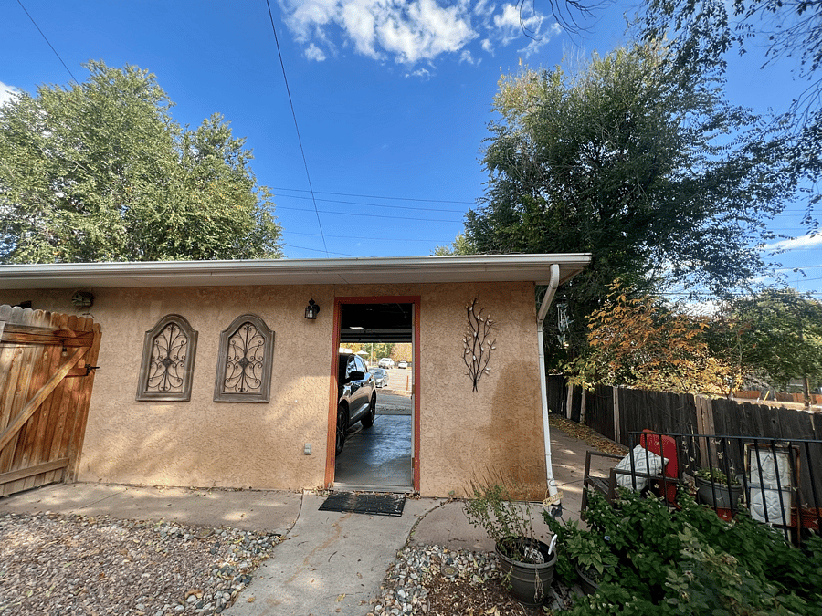 A detached 2-car garage in the back