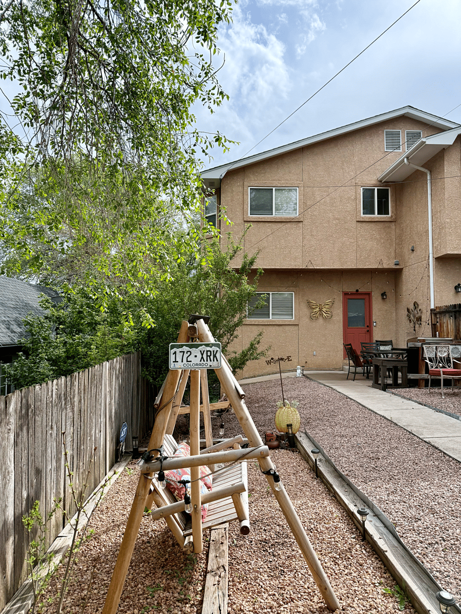 Seatings, Swing, BBQ grill, and Fire pit in backyard