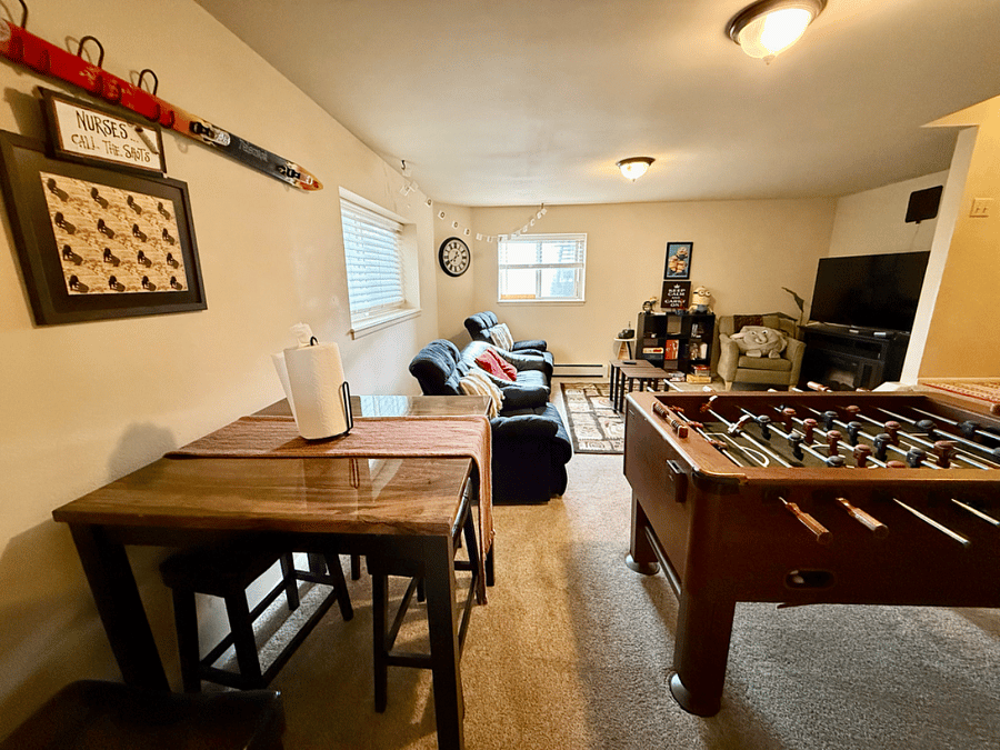 Living/game room in basement
