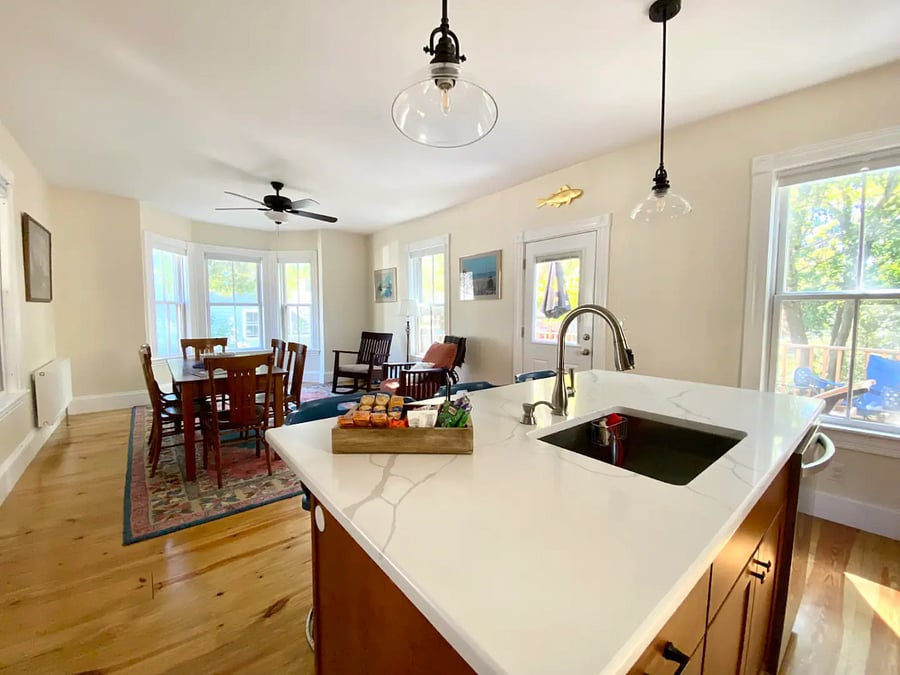 Kitchen island open to the dining room