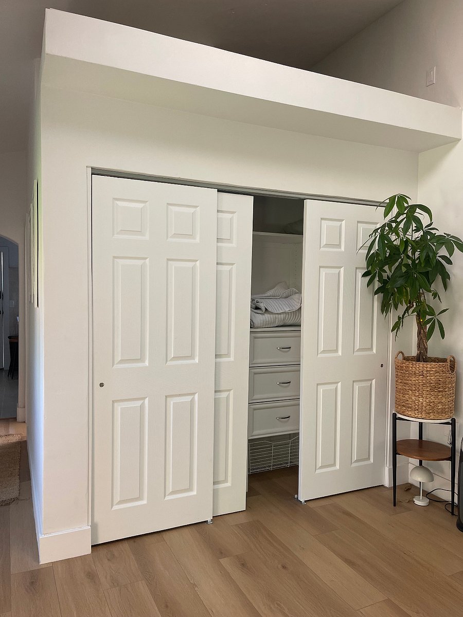 Spacious closet with built in storage.