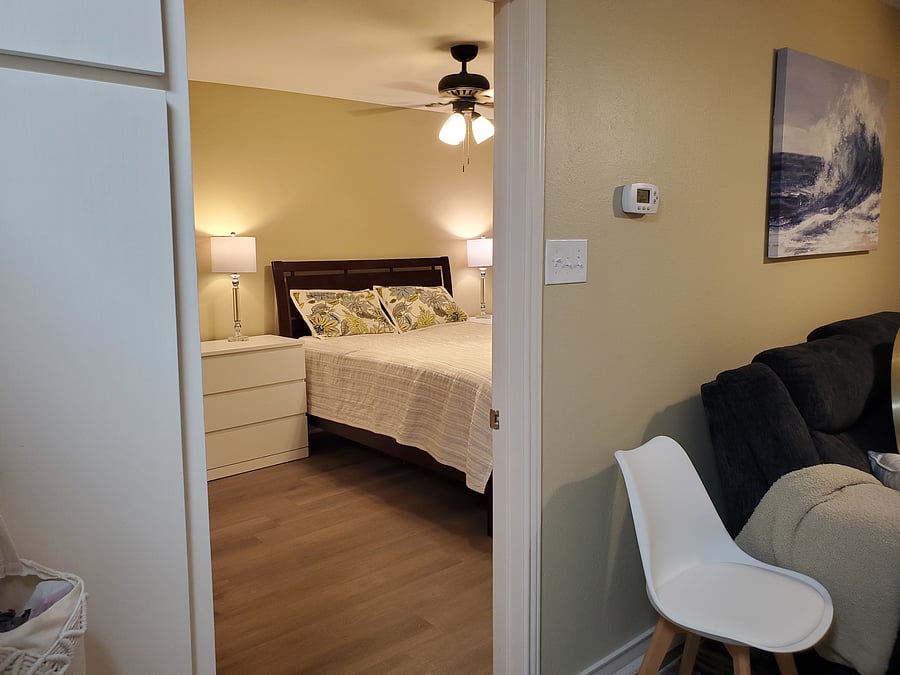 Step into the bedroom to take a nap.