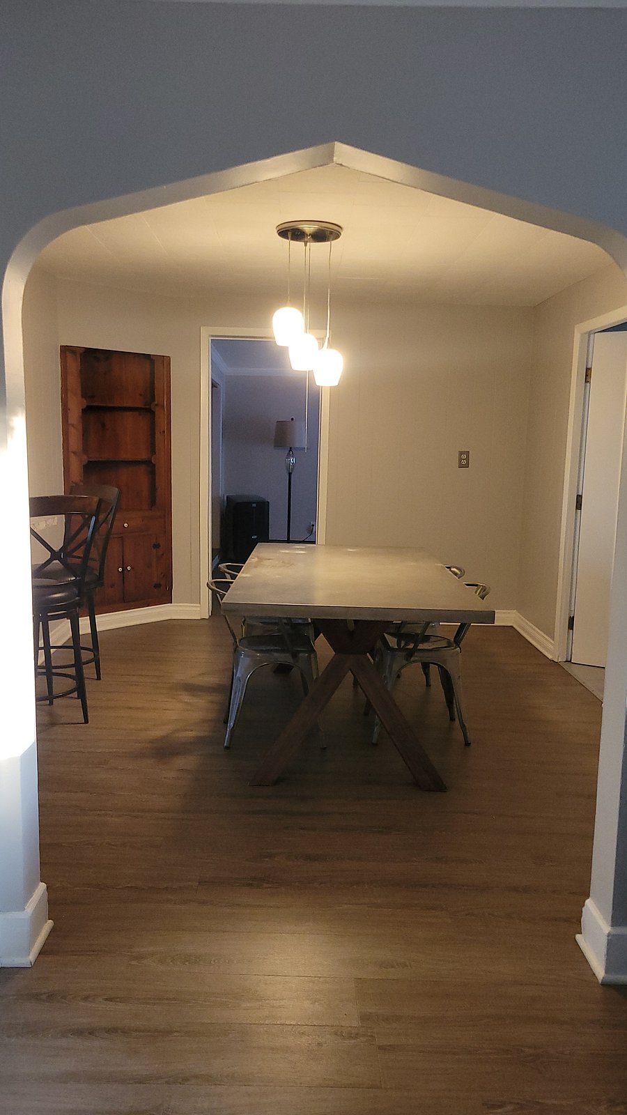 Dining Room with large concrete table