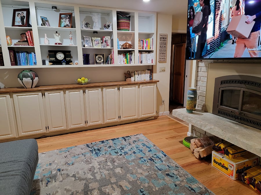 Living room, fireplace, TV