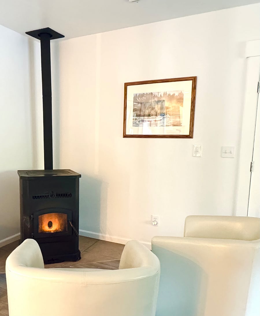 Cozy up to the efficient pellet stove.