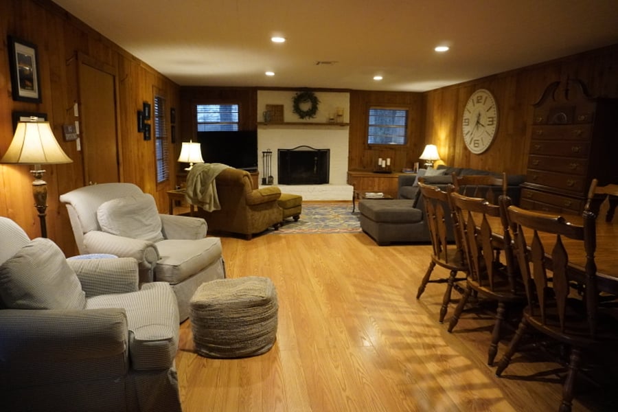 Open concept, kitchen, living and dining area.