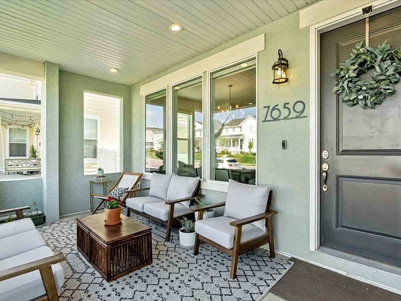 Front Porch - Designer outdoor seating and a smokeless tabletop fire pit. 