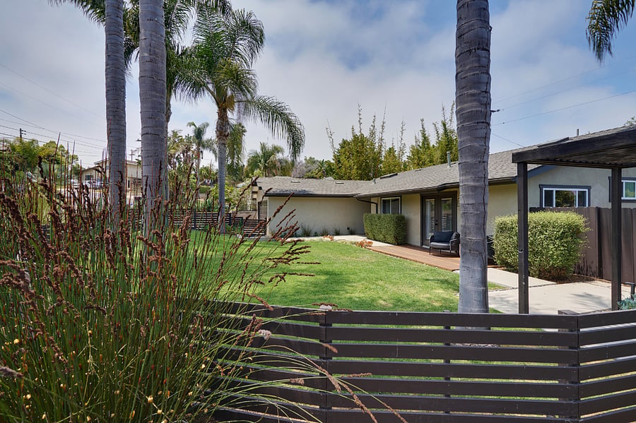 Fenced front and backyard for pets.