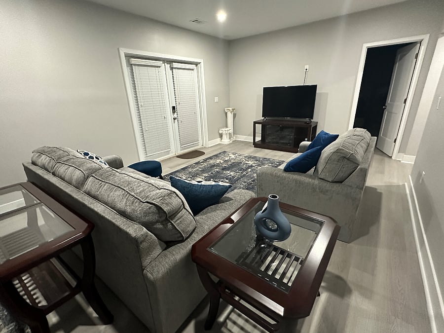 Living room - French doors are private entrance with patio access