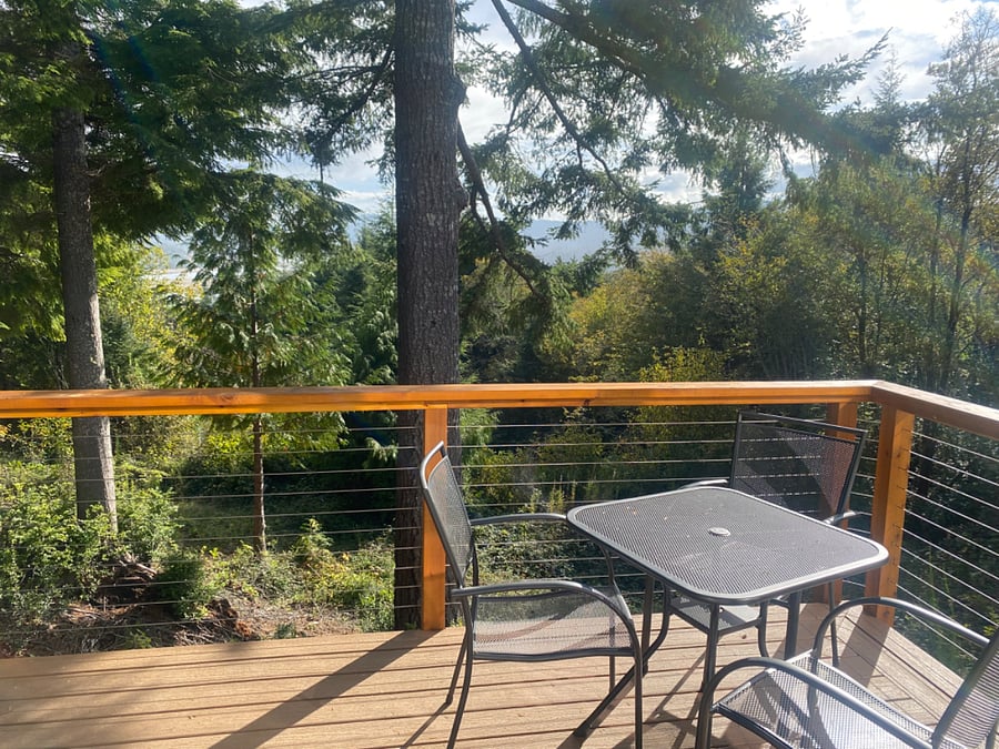 Table and chairs on deck