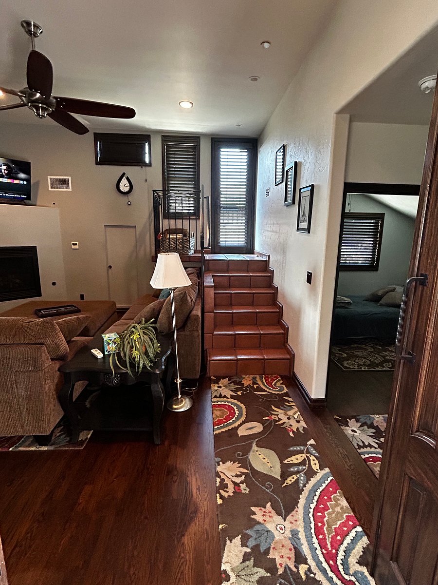 inside stairs to rooftop deck