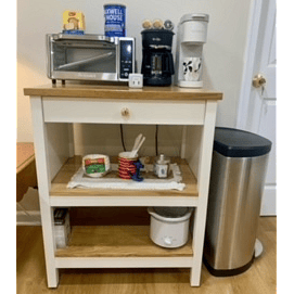 "Coffee Island" and extra storage as needed.